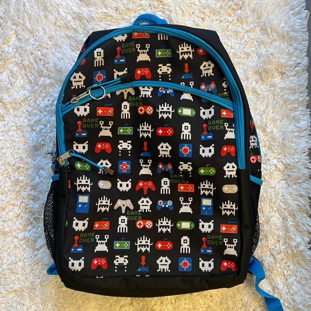 Retro Gaming Kids Backpack with Blue Accents